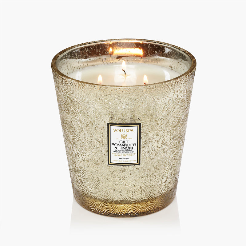 Gilt Pomander & Hinoki - 3 Wick Hearth Candle