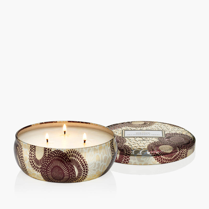 Gilt Pomander & Hinoki - 3 Wick Tin Candle