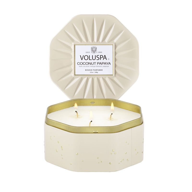 Coconut Papaya - 3 Wick Octagon Tin Candle