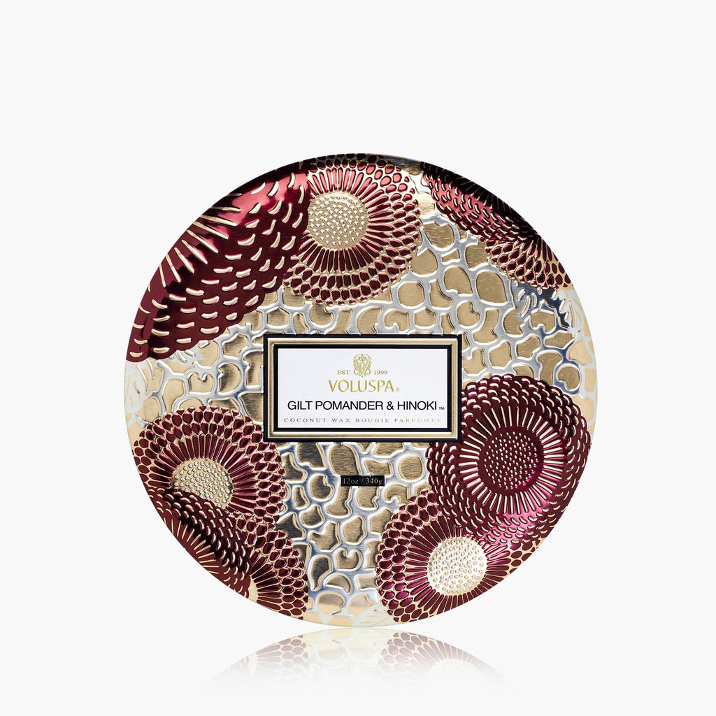 Gilt Pomander & Hinoki - 3 Wick Tin Candle