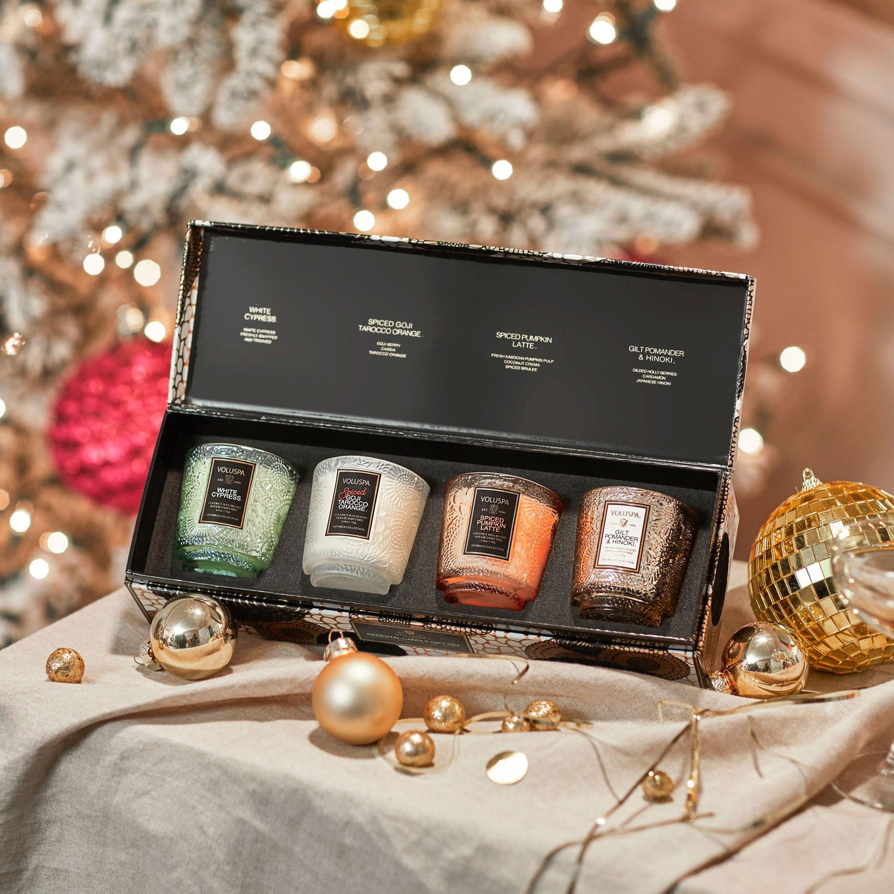 Japonica Holiday - 4 Petite Pedestal Candle Gift Set