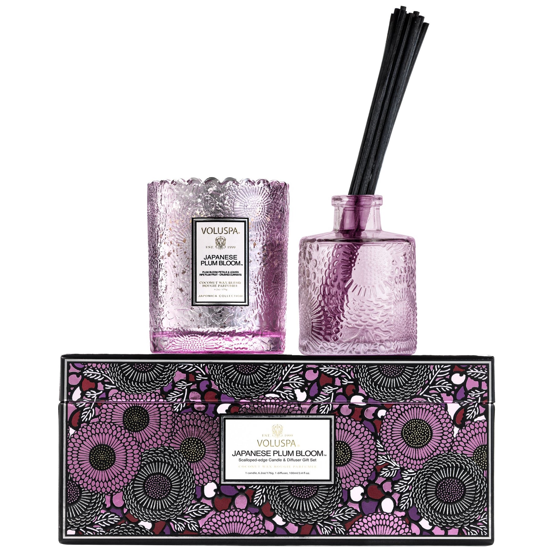 Japanese Plum Bloom - Scalloped Edge Candle & Reed Diffuser Gift Set