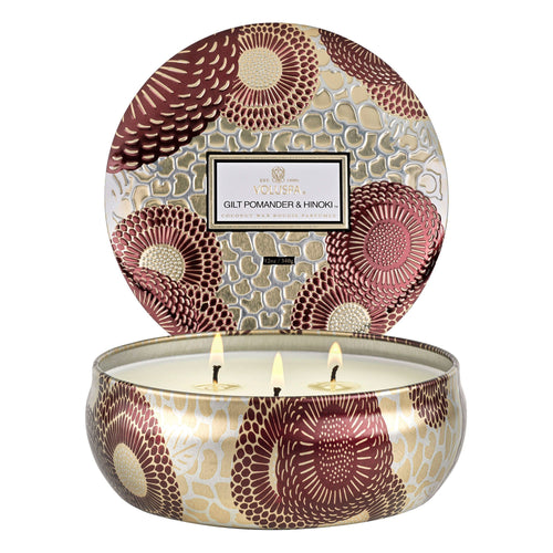 Gilt Pomander & Hinoki - 3 Wick Tin Candle