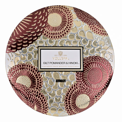 Gilt Pomander & Hinoki - 3 Wick Tin Candle