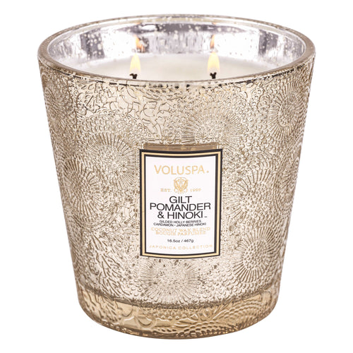 Gilt Pomander & Hinoki - 2 Wick Hearth Candle